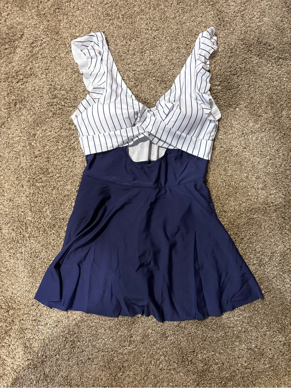 Striped White & Navy One-Piece Swimdress